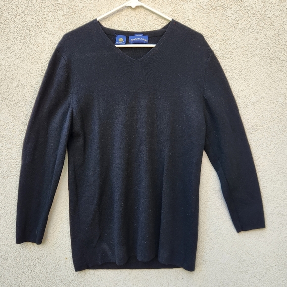 Charter Club Sweater Womens Medium Black 100% Merino Wool Vintage Pullover Tunic - Picture 1 of 10